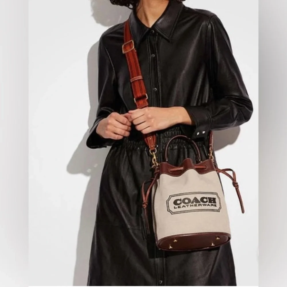 Coach Brown Canvas & Leather Field Bucket Bag with COACH badge, Medium - Picture 13 of 16